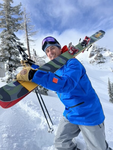 Smiling for the camera, Moseley excitedly hikes Palisades Tahoe. (Photo Curtesy of Jonny Moseley)
