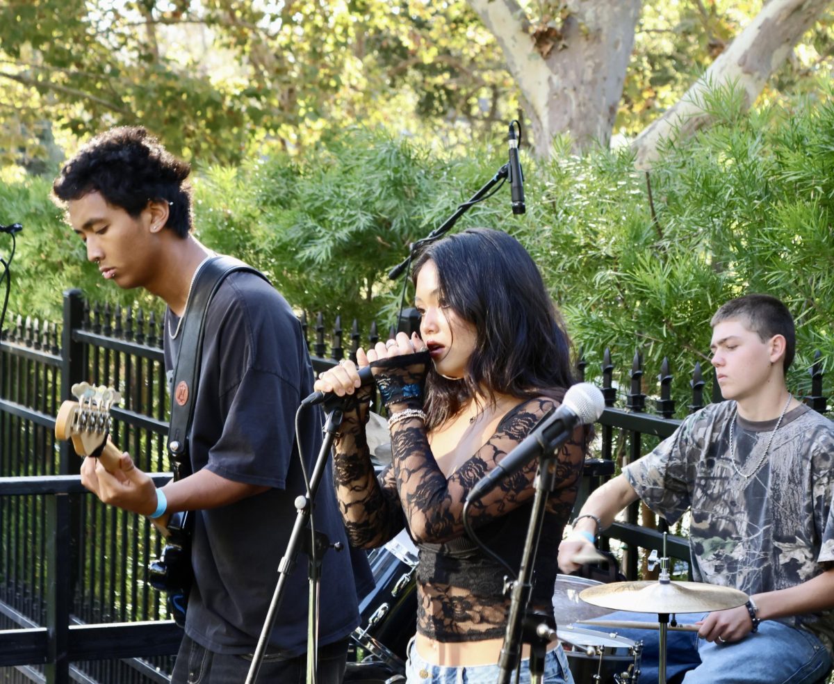 The Emories perform at Hollenbeck’s first fundraiser, showcasing the talents of Mika Kojima (vocalist), Cole Ocampo (bass) and Alex Rubin (guitar).