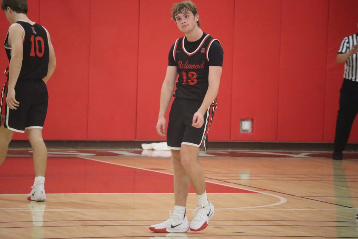 Brennan Woodley questions a foul call by the referee. 