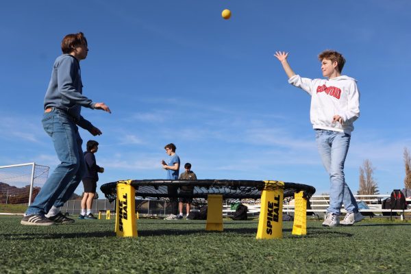 Seniors Jacob Peitz and Filip Reed work together to return the ball back to their opponents.
