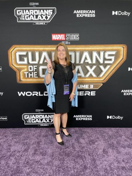 Strutting down the red carpet for The Guardians of the Galaxy: World Premiere, Redwood alumni Jeannie King watches her work come to life in the film. (Photo Courtesy of Ali Greene)
