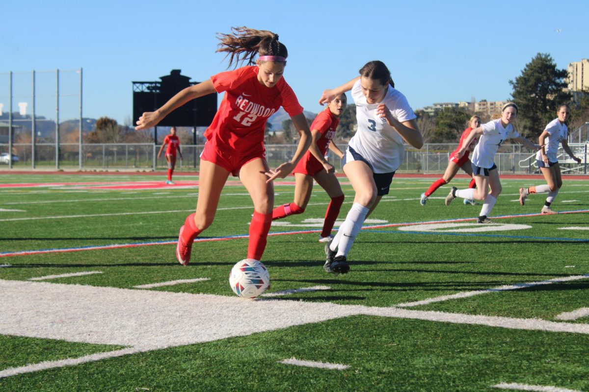 As the game drew to a close, senior forward Sarah Farese (12) was able to score the winning goal, putting Redwood ahead in the game.