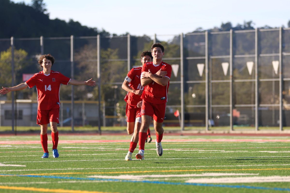 Senior Sam Gersch hits the iconic “Cold Palmer” celebration after scoring his first of two goals. 
