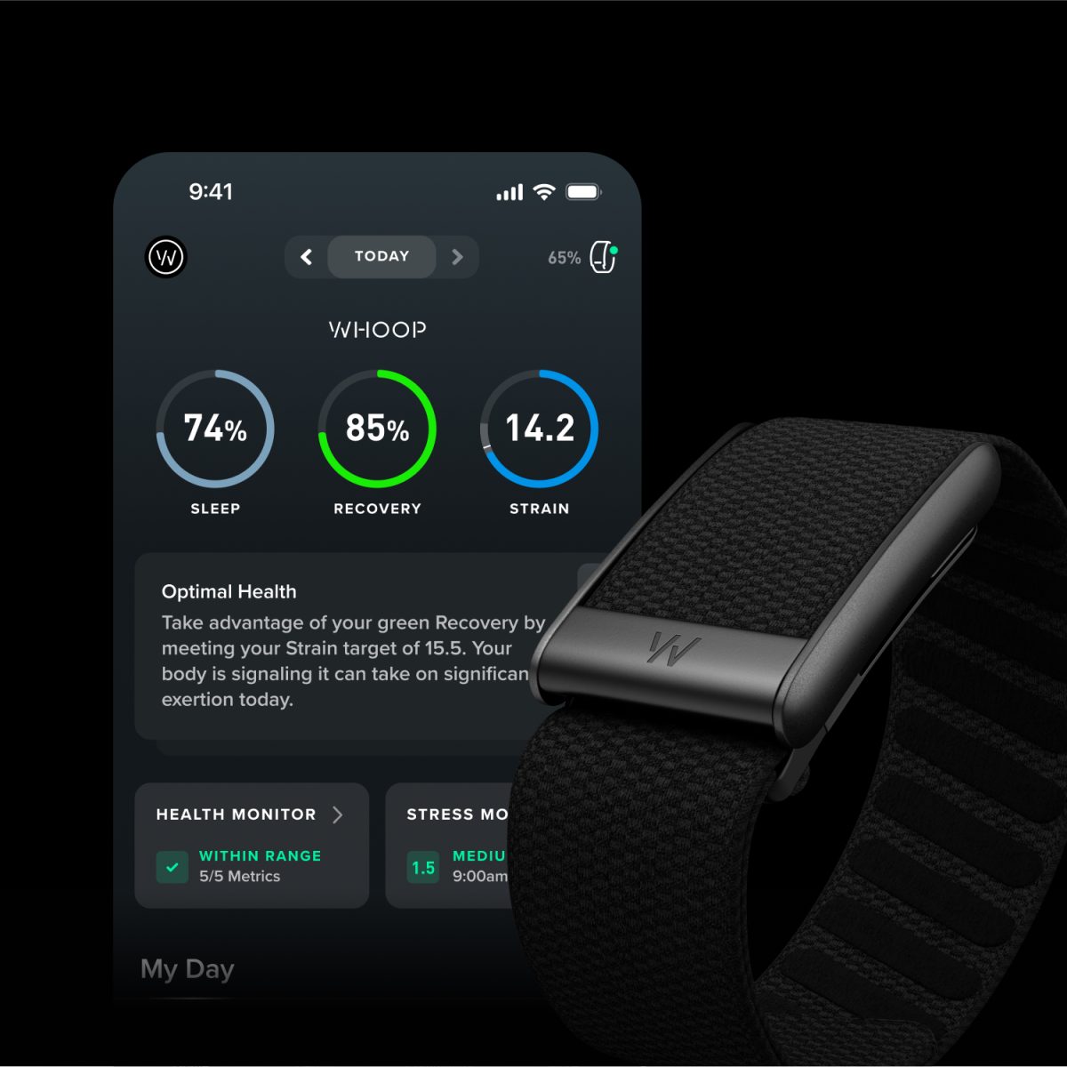 Through the app, athletes can see their sleep, recovery and strain presented through colorful rings. (Photo courtesy of WHOOP)