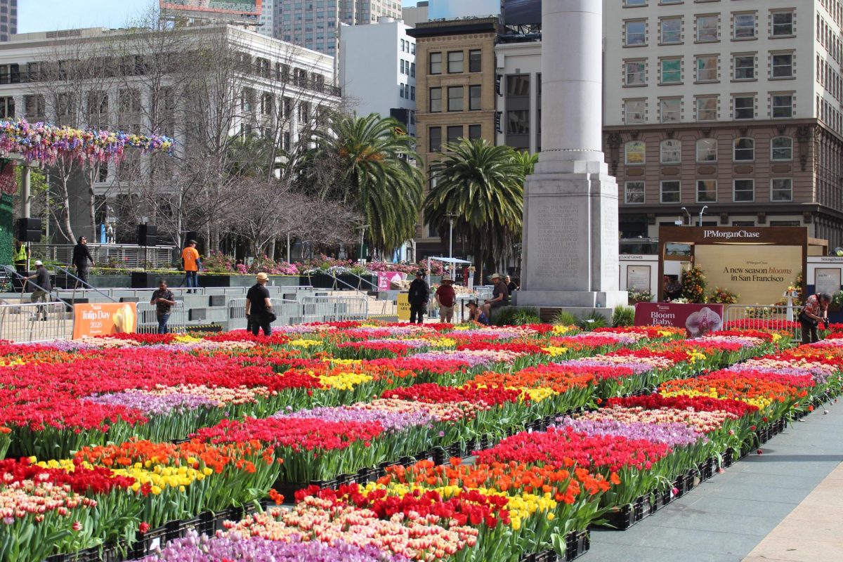 The Union Square in Bloom stage where the National Tulip Day ceremony was held. (Isla Geithman)
