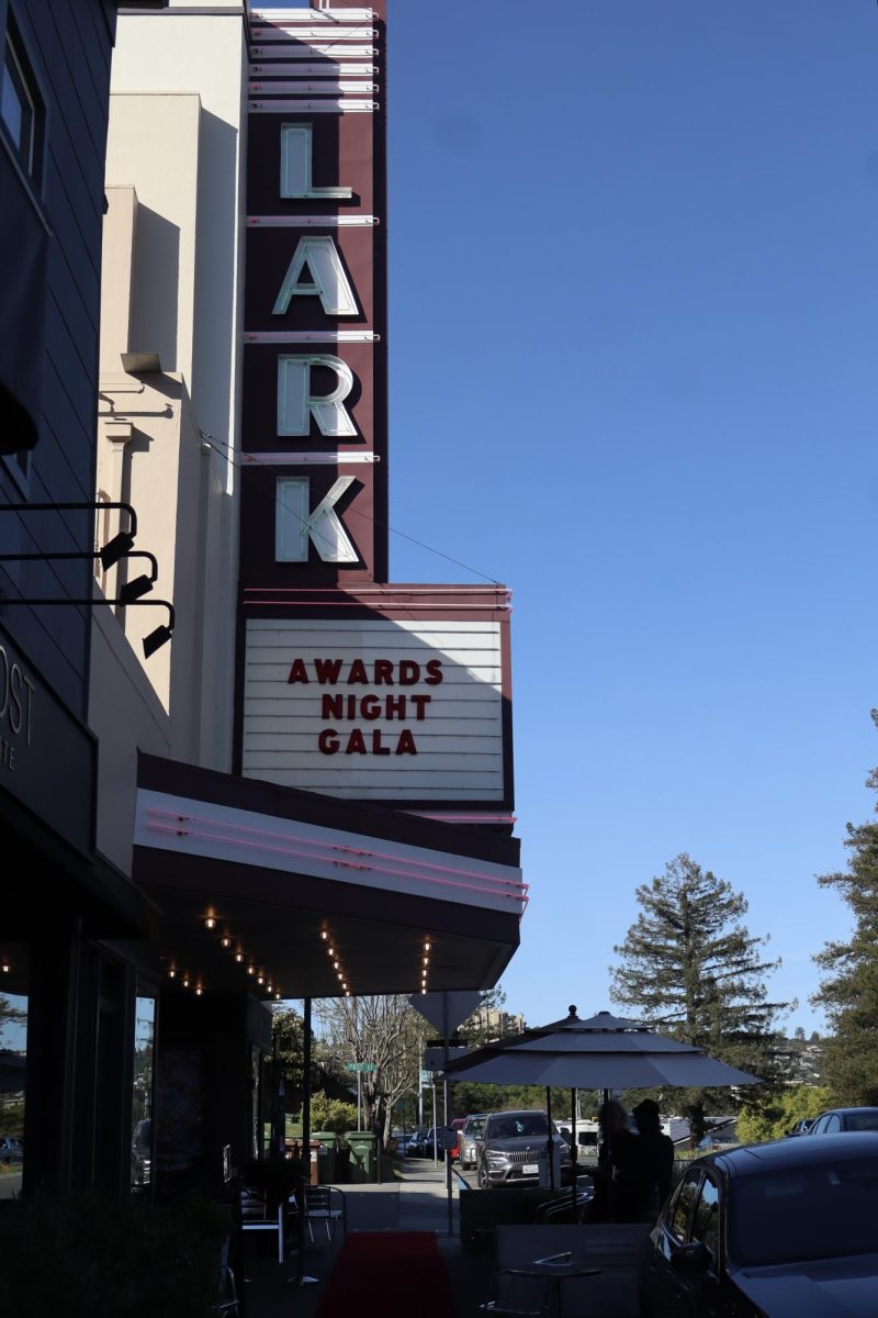 The Lark Theater’s marquee advertises their annual Awards Night event, displaying the words ‘Awards Night Gala.’ (Piper Cifarelli)