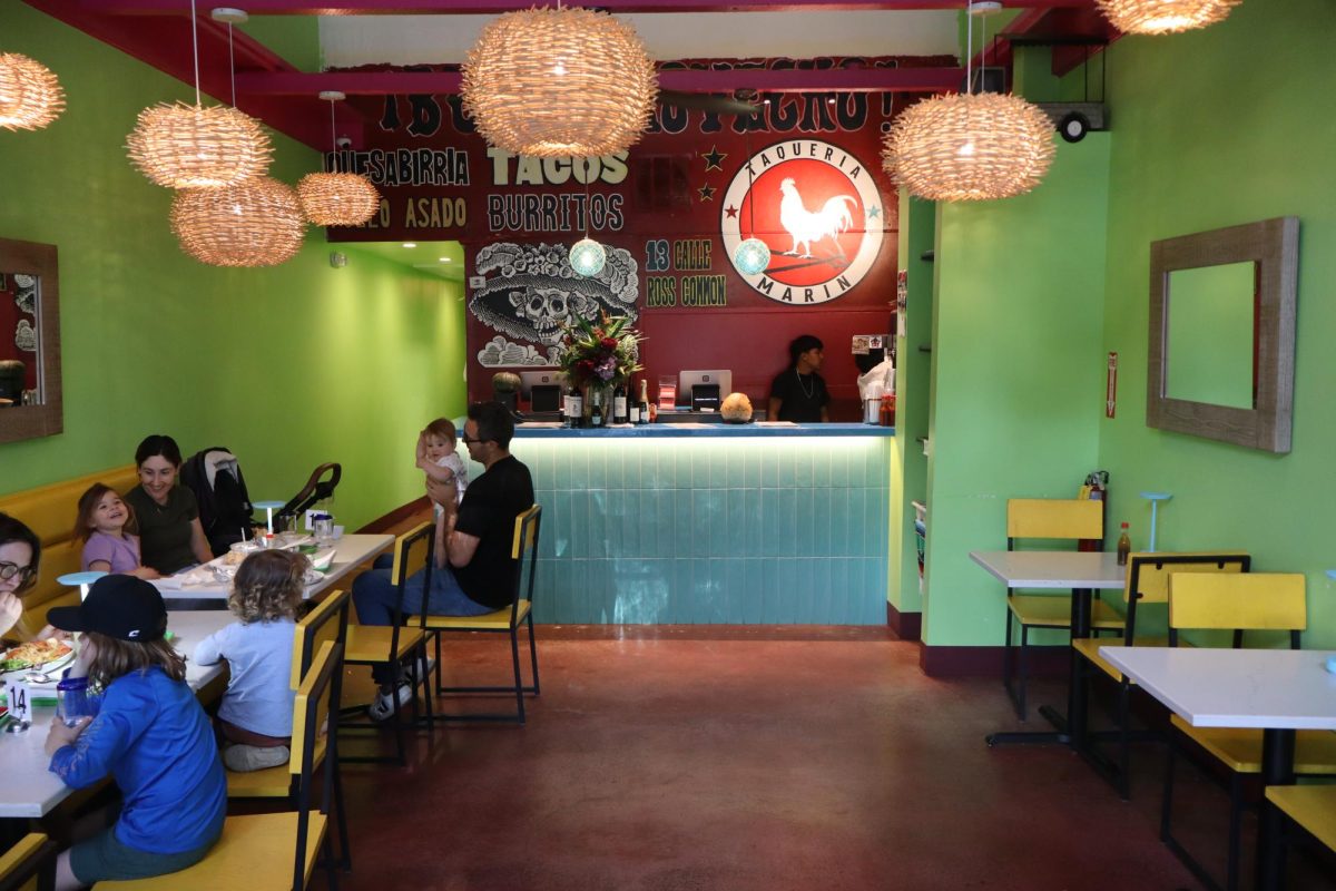 The vibrant interior of the taqueria