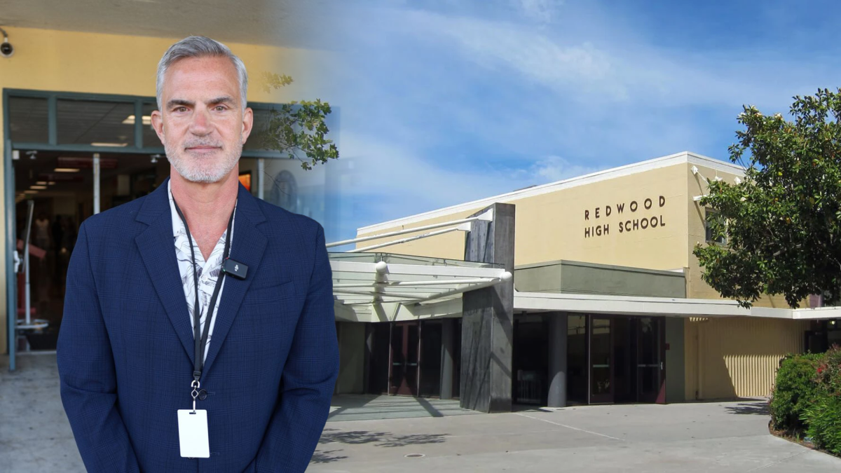 Redwood High School Principal Dr. Barnaby Payne announced in an email on May 22 that he will be stepping down as principal of Redwood High School after four years. Photo (left) courtesy of Tamalpais Union High School District. Photo (right) courtesy of WikiCommons