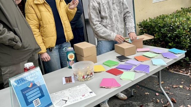 The Wellness staff lay out journals and chocolates for students.